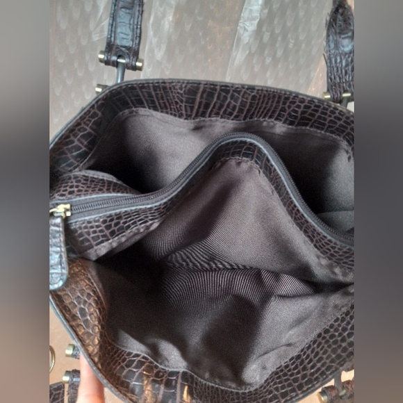 Etienne Aigner Olive Green Croc Embossed Leather Tote Bag